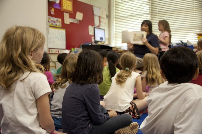Students in a classroom with a teacher in front