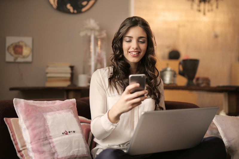 Woman using virtual debit cards