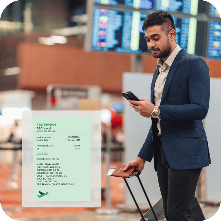 Business traveller looking at travel details on his phone